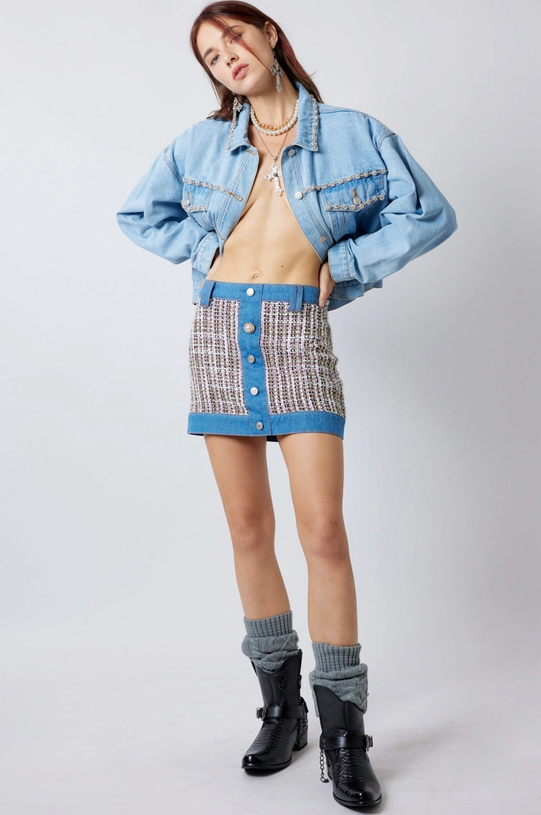 Signature 8 -Hybrid Tweed Denim Mini Skirt