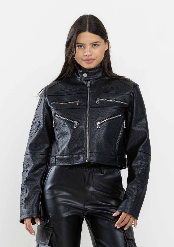 First Row - Leather Racing Cropped Jacket