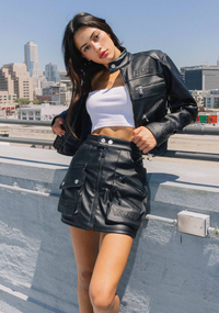 First Row - Leather Racing Cropped Jacket